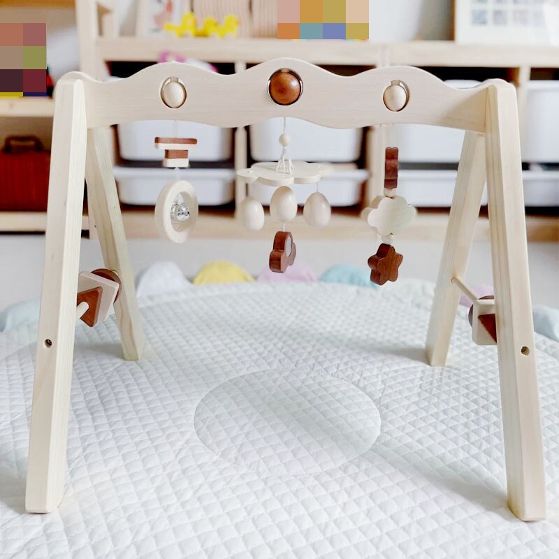 1Set Nordic Cartoon Baby Wooden Activity Gym Fitness Frame Rack Hanging Pendant Toys Kit Toddler Room Decorations for Children